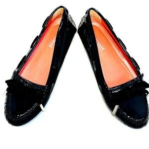 Aquatalia Women's Black Patent Leather Driving Loafer Moccasin Flats SZ8.5 Italy